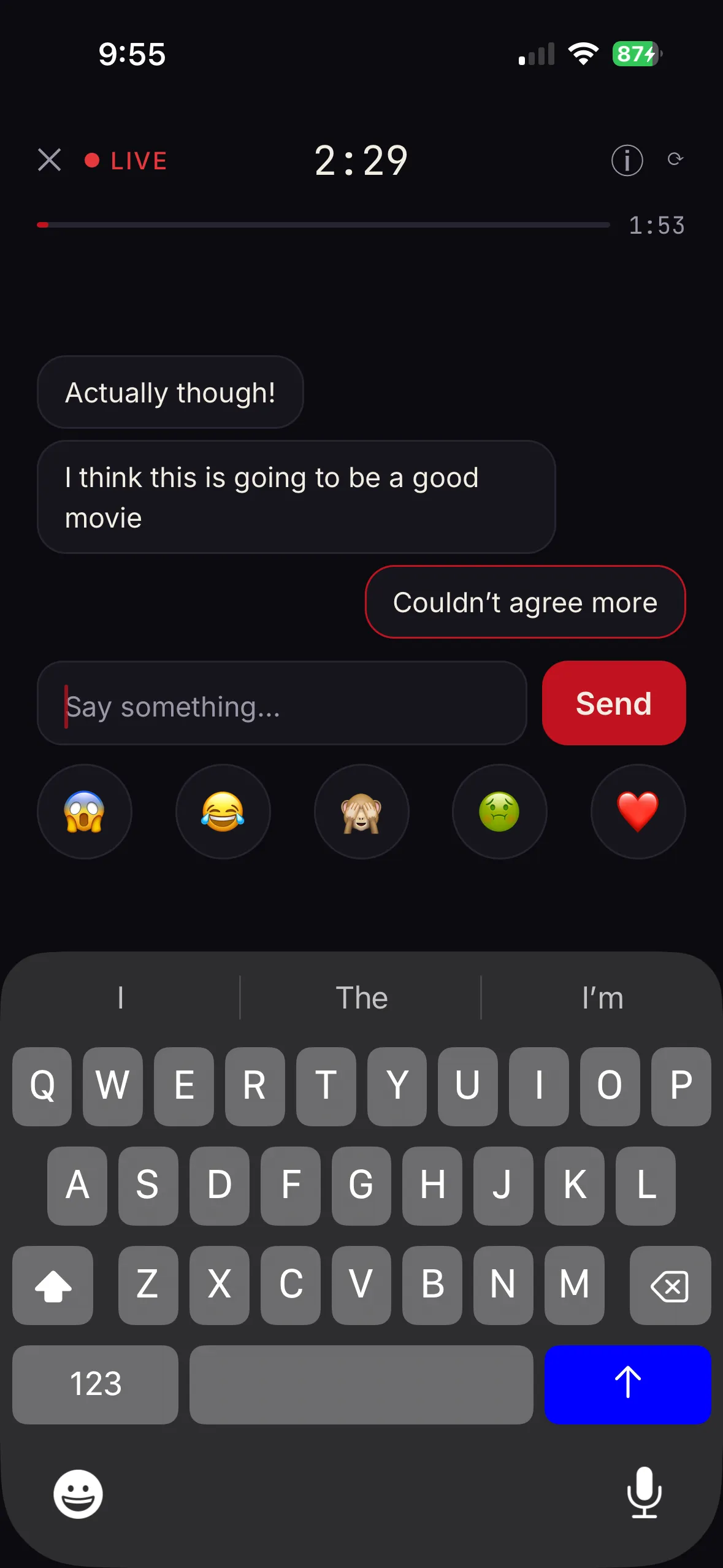 The theater: a shared clock, live reactions, and room to talk.